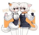  2girls :3 anteater_ears anteater_tail black_corset black_dress black_fur black_gloves blush bow bowtie brown_eyes brown_hair center_frills corset dress extra_ears frills fur_(clothing) fur_collar fur_trim gloves hair_between_eyes inu_(user_arjr4358) kemono_friends kemono_friends_3 long_sleeves multiple_girls orange_bow orange_bowtie orange_fur pantyhose short_hair sidelocks southern_tamandua_(kemono_friends) southern_tamandua_ex_(kemono_friends) suspenders sweater translation_request white_bow white_bowtie white_fur white_pantyhose white_sweater 