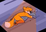  absurd_res angry anthro bottomless chris_(raposanaranja) clothed clothing collar colored expressive hi_res male paws pillow pillow_hug raposanaranja red_collar sad shaded simple_background simple_shading solo tail_down teasing teasing_viewer 