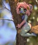  2023 alternate_species anthro biped blue_body blue_fur breasts claws eyelashes featureless_breasts feet female freckles fur hair heart_eyes heart_symbol hi_res koala kolae kolae_(character) leaf looking_at_viewer mammal marsupial nude outside paws pink_hair plant shaded solo tree vombatiform 