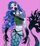  1girl blue_hair bubbly_washing_machine chain crop_top gills highres horror_(theme) long_hair looking_at_viewer mermaid monster_girl monster_high open_mouth sharp_teeth sirena_von_boo solo teeth 