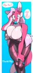  2018 anthro beauty_mark big_breasts blue_eyes blue_nose breasts canine cleavage clothed clothing crackiepipe denisse female fox grey_background hair long_hair mammal nipple_bulge pink_hair rubber simple_background solo tight_clothing 