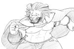  2017 anthro arsalan clothed clothing feline lion male mammal nipples pants pecs simple_background solo tiger_cub tokyo_afterschool_summoners 
