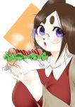  1girl brown_hair dog eating furry long_hair open_mouth purple_eyes sirn_0415 solo 
