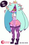  2018 animated blue_eyes boots breasts clothing cute_fangs dialogue diives echinoderm edit fangs female flashing footwear hi_res humanoid looking_at_viewer marea_(diives) mareanie marine nintendo pok&eacute;mon pok&eacute;mon_(species) pok&eacute;morph pussy school_uniform simple_background skirt small_breasts solo teeth thick_thighs under_boob uniform video_games white_background wide_hips yellow_sclera 