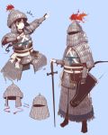  1girl adjusting_clothes armor black_hair bow_(weapon) character_sheet chinese_armor chinese_clothes fangdan_runiu full_armor helmet long_hair original pose simple_background weapon 