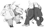  2017 anthro blush bovine clothing duo hug humanoid_hands lagomorph male mammal overweight overweight_male pants rabbit simple_background sweater tiger_cub white_background 