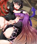  2girls :&gt;= asymmetrical_wings bangs black_dress black_legwear blurry blurry_background bow bowtie breasts breasts_outside dress dress_lift dutch_angle erection fellatio full-package_futanari futa_with_female futanari gradient_hair hand_on_another&#039;s_head hijiri_byakuren houjuu_nue indoors large_penis long_hair monaka multicolored_hair multiple_girls open_clothes oral penis pointy_ears puffy_areolae puffy_sleeves sex short_sleeves skindentation sweat testicles thighhighs third-party_edit touhou uncensored wings wristband 