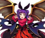  animal_ears bat_ears commentary_request dragon_wings dress fake_animal_ears fang fire_emblem fire_emblem:_seima_no_kouseki fire_emblem_heroes fur_trim halloween_costume im008073 long_sleeves mamkute multi-tied_hair myrrh open_mouth purple_hair red_eyes simple_background solo twintails white_background wings 