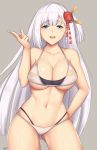  aqua_eyes arciealbano asymmetrical_hair azur_lane bangs bare_arms bare_shoulders bikini blunt_bangs blunt_ends blush breasts cleavage cloud_print collarbone commentary_request contrapposto curvy eyebrows_visible_through_hair eyeshadow grey_background hair_ornament half-closed_eyes hand_on_hip hand_up highres hips kanzashi large_breasts layered_bikini long_hair looking_at_viewer makeup multi-strapped_bikini narrow_waist navel open_mouth outstretched_hand print_bikini red_eyeshadow shiny shiny_skin shoukaku_(azur_lane) signature silver_hair simple_background skindentation smile smug solo standing stomach swimsuit thighs underboob very_long_hair w white_bikini 