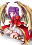  closed_mouth commentary_request dragon_wings dress fire_emblem fire_emblem:_seima_no_kouseki im008073 mamkute multi-tied_hair myrrh purple_hair red_eyes sandals simple_background sitting solo twintails white_background wings wristband 