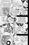 anthro breasts cheetah cleavage clothed clothing comic cookie_(furryfight_chronicles) daigaijin dialogue english_text feline female furryfight_chronicles mammal midriff monochrome nyarai_(furryfight_chronicles) rodent squirrel text 