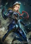  ann_weying artist_name blonde_hair blurry blurry_background breasts claws green_eyes large_breasts lips long_hair long_tongue looking_at_viewer marvel nudtawut_thongmai parted_lips patreon_username saliva sharp_teeth she-venom solo spider-man_(series) symbiote teeth tongue watermark 