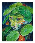  2018 amber_eyes feline feral fur green_fur leopard mammal purple_nose raining solo tamberella traditional_media_(artwork) water whiskers 