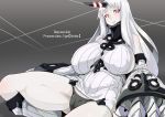  breasts claws commentary_request detached_sleeves dress highres horn huge_breasts kantai_collection long_hair pale_skin panties red_eyes ribbed_dress ribbed_sweater ryuun_(stiil) seaport_hime shinkaisei-kan short_dress solo sweater sweater_dress underwear very_long_hair white_hair white_skin 