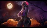  anthro big_breasts breasts clothed clothing empathy_(thisisnotras) eyewear female food fruit ghostli glasses lagomorph makeup mammal night outside pumpkin rabbit solo standing thick_thighs tight_clothing voluptuous 