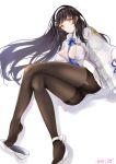  ass bangs between_breasts black_hair black_legwear blush breasts cameltoe cape closed_mouth commentary_request covered_nipples crossed_legs eyebrows_visible_through_hair floating_hair flower full_body girls_frontline gloves hair_flower hair_ornament hairband head_tilt highres large_breasts long_hair looking_at_viewer meito_harmren necktie necktie_between_breasts open_mouth panties panties_under_pantyhose pantyhose qbz-95_(girls_frontline) shirt shoe_dangle sidelocks simple_background sitting skirt smile solo thighband_pantyhose underwear very_long_hair white_background white_footwear white_gloves white_hairband white_panties white_shirt white_skirt yellow_eyes 