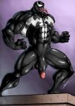 alien balls flaccid humanoid_penis male muscular muscular_male open_mouth penis retracted_foreskin rhinoking smile solo standing symbiote tongue tongue_out uncut vein venom_(spider-man) 