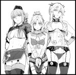  artoria_pendragon_(all) artoria_pendragon_(lancer_alter) bandages belt bikini black_border border bound bound_wrists breasts cleavage commentary_request double_bikini fate/apocrypha fate/grand_order fate_(series) florence_nightingale_(fate/grand_order) folded_ponytail garter_belt garter_straps gloves greyscale hand_on_hip hat large_breasts lingerie long_hair looking_at_viewer monochrome mordred_(fate) mordred_(fate)_(all) multiple_girls navel nurse_cap panties restrained royal_icing skirt swimsuit syatey thighhighs trick_or_treatment true_samadhi_fire underwear 