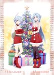  absurdres animal_ears asuna_(sao-alo) bag belt black_legwear blue_eyes blue_hair boots box braid breasts calendar_(medium) cat_ears choker christmas christmas_tree cleavage collarbone crop_top crown_braid dress elbow_gloves full_body fur_trim gift gift_bag gift_box gloves hair_between_eyes hair_ribbon high_heel_boots high_heels highres holding holding_bag holding_bow knee_boots long_hair looking_at_viewer midriff miniskirt multiple_girls navel official_art pencil_skirt pink_ribbon pointy_ears red_dress red_footwear red_gloves red_ribbon red_skirt ribbon ribbon_choker santa_costume santa_gloves short_dress short_hair_with_long_locks sidelocks sinon_(sao-alo) skirt small_breasts smile standing star stomach strapless strapless_dress sword_art_online thighhighs very_long_hair wrist_cuffs zettai_ryouiki 