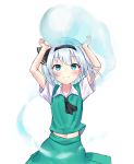  arms_up blue_eyes blush closed_mouth eyebrows_visible_through_hair hairband highres konpaku_youmu konpaku_youmu_(ghost) looking_away looking_up navel short_hair silver_hair simple_background sketch smile solo teraguchi touhou white_background 