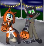  blue_eyes candy canine cat diego_montano duo feline flight_suit food fox green_eyes halloween holidays lights male mammal mustelid otter stripes xenxen 