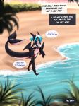  2018 anthro big_breasts big_hands bikini blue_hair breasts cetacean cleavage clothed clothing comic digital_media_(artwork) dragon english_text female hair hi_res hybrid mammal marine membranous_wings midriff navel orca partially_submerged penelope pussy rainbowscreen sequence smile solo swimsuit text thick_tail whale white_hair wings 