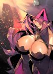  bare_shoulders black_sclera blazblue breasts cleavage detached_sleeves hair_over_one_eye hat hyakuhachi_(over3) konoe_a_mercury large_breasts long_hair looking_at_viewer red_hair solo very_long_hair witch_hat 