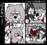  ... 5_fingers ? alcohol anthro bau_husky beer beverage blue_eyes blush bottle canine cheek_tuft chow_chow clothed clothing comic cute_fangs dialogue dog drunk eyebrows eyelashes eyes_closed fully_clothed funnel gab_shiba gabshiba group head_tuft husky jacket japanese_text male mammal open_mouth open_smile restricted_palette shiba_inu shirt siberian_husky smile speech_bubble standing sweat sweatdrop tank_top text tuft wang_chow whiskers xd 