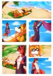  anthro balls beach beach_blanket blonde_hair blue_eyes butt clothed clothing comic demon digital_media_(artwork) eyewear flaccid fur glasses hair hat humanoid_penis incubus jcfox lomas male male/male mammal muscular nude nude_beach open_mouth outside penis riroryder ryderriro_(artist) sand sea seaside sky swimsuit tattoo top_hat undressing water 