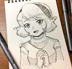  hairband highres monochrome nonoworks pointy_ears saria short_hair sweater the_legend_of_zelda the_legend_of_zelda:_ocarina_of_time turtleneck turtleneck_sweater 
