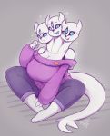  2018 anthro big_breasts breasts clothed clothing clover_(deltarune) deltarune female monster multi_eye multi_head secretly_saucy sitting solo sweat video_games 