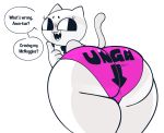  2018 anthro bent_over big_butt black_eyes butt cat clothing digital_media_(artwork) english_text eyelashes feline female gats looking_back mammal noseless open_mouth panties rear_view simple_background solo teeth text thick_thighs underwear white_background wide_hips 