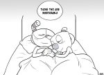  animate_inanimate bed blush brother brothers clothing comic cup cuphead_(character) cuphead_(game) dialogue duo english_text eyes_closed gloves hand_holding humanoid lying male mugman not_furry object_head on_back on_bed on_side sibling sleeping smile text toxic-boner under_covers video_games 