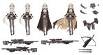  absurdres alternate_costume belt black_sclera boots cape commentary dagger drone full_body girls_frontline green_hair gun highres jewelry looking_at_viewer mismatched_sclera necklace pantyhose pointy_ears rifle sleeveless sniper_rifle tac-50_(girls_frontline) terras torn_clothes torn_legwear weapon white_background 