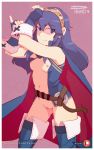  adjusting_clothes adjusting_gloves artist_name ass_visible_through_thighs blue_eyes blue_gloves blue_hair boots breasts cape eyebrows_visible_through_hair eyes_visible_through_hair fingerless_gloves fire_emblem fire_emblem:_kakusei gloves long_hair looking_at_viewer lucina navel nipples no_panties no_pants phinci pink_background pussy_juice pussy_juice_trail sleeveless smile solo stomach thigh_boots thighhighs tiara 