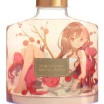  bangs bare_shoulders barefoot blush bottle branch brown_hair closed_mouth collarbone dress echosdoodle eyebrows_visible_through_hair flower in_bottle in_container long_hair looking_at_viewer minigirl mirror_writing original pointy_ears red_eyes red_flower sign simple_background solo strap_slip transparent underwater very_long_hair white_background white_dress 