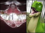  2018 3d_(artwork) digital_media_(artwork) dinosaur drooling female female_pred hi_res larger_female mouth_shot open_mouth outside saliva scalie size_difference teeth theropod throat tongue verde vore whiteperson 