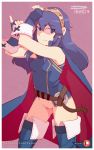  adjusting_clothes adjusting_gloves artist_name ass_visible_through_thighs blue_eyes blue_gloves blue_hair boots cape eyebrows_visible_through_hair eyes_visible_through_hair fingerless_gloves fire_emblem fire_emblem:_kakusei gloves long_hair looking_at_viewer lucina no_panties no_pants phinci pink_background pussy pussy_juice pussy_juice_trail sleeveless smile solo thigh_boots thighhighs tiara 
