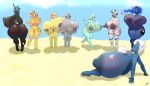  2018 absurd_res anthro areola big_breasts bikini breast_squish breasts breasts_frottage butt changeling clothing cutie_mark ear_piercing equestria_girls equine erect_nipples female female/female fluttershy_(mlp) friendship_is_magic group hair hi_res hole_(anatomy) horn huge_breasts hyper hyper_breasts looking_at_viewer lyra_heartstrings_(mlp) mammal marble_pie_(mlp) my_little_pony night_glider_(mlp) nipples open_mouth outside piercing princess_luna_(mlp) pussy queen_chrysalis_(mlp) starykrow sunset_shimmer_(eg) sweat swimsuit unicorn v_sign zebra zecora_(mlp) 