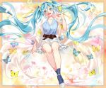  :d animal_print bare_legs black_ribbon blue_butterfly blue_eyes blue_hair blue_legwear blue_shirt blush border bubble bug butterfly butterfly_print cloak clothes_lift crossed_legs eyebrows_visible_through_hair fingernails floating_hair floral_background flower frilled_skirt frills full_body half-closed_eyes hand_up happy hatsune_miku insect long_hair looking_at_viewer multicolored multicolored_background open_mouth orange_background outside_border palm_tree pink_background plant polka_dot polka_dot_background purple_background ribbon sakikko shirt sitting skirt smile socks solo striped striped_legwear striped_shirt tree vertical-striped_legwear vertical-striped_shirt vertical_stripes very_long_hair vocaloid white_background white_cloak white_footwear white_skirt yellow_butterfly 