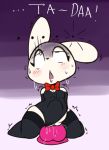  ... 2018 abdominal_bulge ahegao anthro armwear blush bow_tie breasts buckteeth cleavage clothed clothing dialogue digital_media_(artwork) dildo elbow_gloves female fur gloves kneeling lagomorph large_penetration legwear leotard leotard_aside looking_pleasured looking_up magician mammal masturbation open_mouth penetration pussy pussy_juice rabbit sex_toy shaking short_stack simple_background solo sweat teeth thigh_highs vaginal vaginal_penetration vono white_fur 