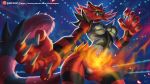  2018 5_fingers alanscampos anthro breasts clothing digital_media_(artwork) female fur green_eyes incineroar nintendo panties pok&eacute;mon pok&eacute;mon_(species) red_fur solo standing underwear video_games yellow_sclera 