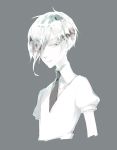  androgynous antarcticite blue_eyes colored_eyelashes crystal_hair expressionless eyebrows_visible_through_hair eyes_visible_through_hair gem_uniform_(houseki_no_kuni) grey_background hair_over_one_eye houseki_no_kuni long_bangs looking_at_viewer necktie s06y02 short_hair silver_hair solo upper_body white_hair white_skin 