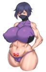  1girl ayame_(gundam_build_divers) blush breasts gundam gundam_build_divers huge_breasts midriff natedecock ninja purple_hair 