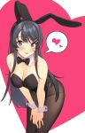  :p absurdres animal_ears bare_shoulders bent_over black_hair black_legwear blue_eyes blush bow bowtie breasts bunny_ears bunnysuit cleavage detached_collar hair_ornament hairclip heart highres icarus_(632247131) leotard long_hair looking_at_viewer medium_breasts pantyhose sakurajima_mai seishun_buta_yarou simple_background smile solo strapless strapless_leotard thought_bubble tongue tongue_out very_long_hair white_background wrist_cuffs 