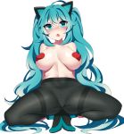  ahoge aqua_eyes aqua_hair black_legwear blush breasts breasts_apart chestnut_mouth crotch_seam full_body hatsune_miku large_breasts long_hair looking_at_viewer open_mouth panties panties_under_pantyhose pantyhose pasties solo spread_legs thighband_pantyhose twintails underwear very_long_hair vocaloid ygjkoon 