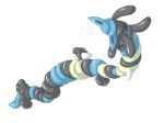  2015 ambiguous_gender dlrowdog lucario nintendo pok&eacute;mon pok&eacute;mon_(species) simple_background solo stretchy sweat twisted video_games white_background 