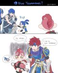  4boys color_connection comic english fire_emblem fire_emblem:_fuuin_no_tsurugi fire_emblem:_kakusei gauntlets hair_color_connection hairband hand_on_another's_shoulder handshake ink_tank_(splatoon) inkling krom looking_at_another lucina multiple_boys noii octoling pointy_ears red_hair roy_(fire_emblem) splatoon_(series) splatoon_2 splatoon_2:_octo_expansion splattershot_(splatoon) squidbeak_splatoon super_smash_bros. super_smash_bros._ultimate tearing_up thought_bubble yellow_eyes 