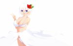  azur_lane bikini blue_eyes breasts flower hair_flower hair_ornament illustrious_(azur_lane) shito_zhizhen simple_background solo swimsuit thighhighs white_background white_bikini white_hair zettai_ryouiki 