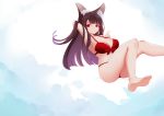  animal_ears ass azur_lane barefoot black_hair breasts cleavage commentary_request fox_ears red_eyes red_swimsuit shito_zhizhen swimsuit 